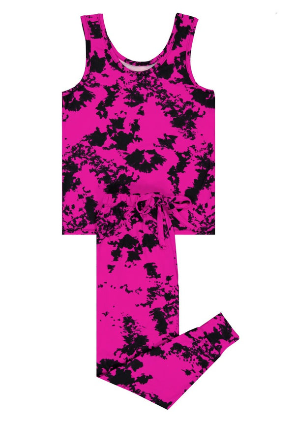 Pink Tie-Dye Women Sin Mangas y Pantalon