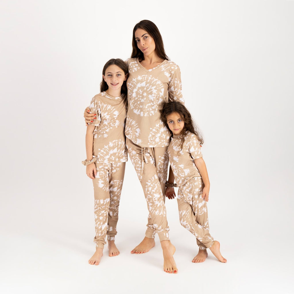 Swirly Beige Tie - dye Kids Pj - Reset Loungewear